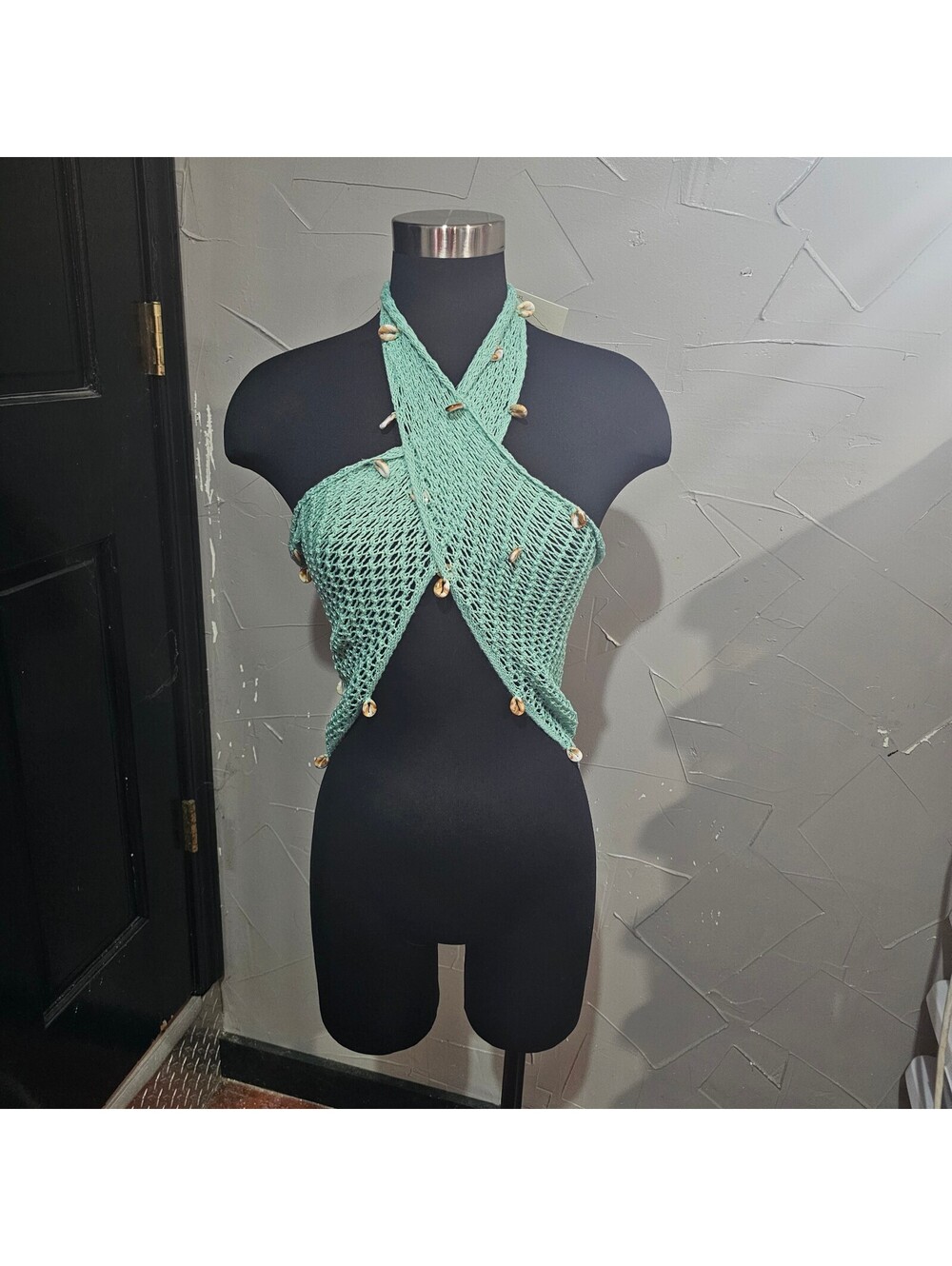Mint Green Crochet Cover Up Scarf Wrap Convertible Top One Size
